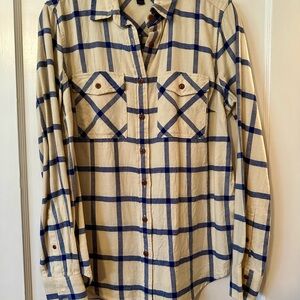 J. Crew Beige and Navy Checkered Button-Down Shirt